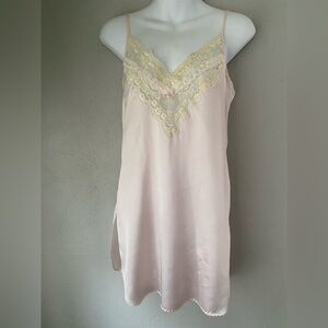 Vintage Lily of France pink satin lingerie slip lace-trim bust